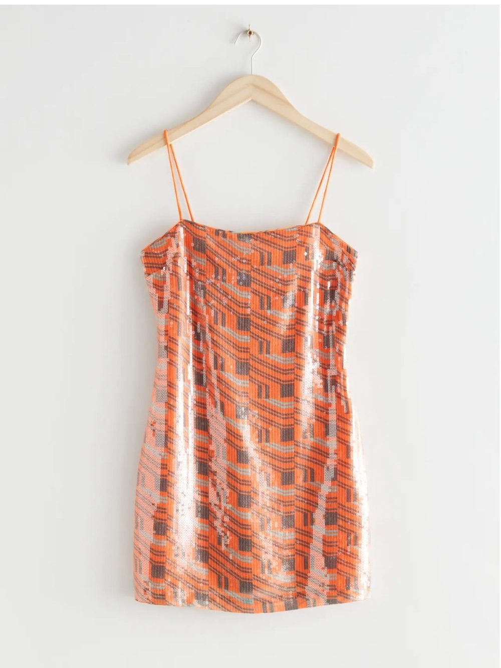 & Other Stories Orange Clear Sequin Geo Print Strappy Mini Dress Size 0